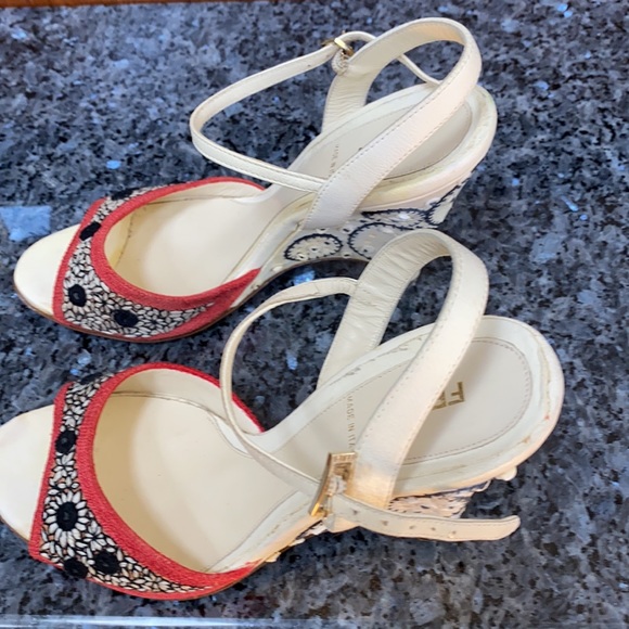Fendi Embroidered Wedge Sandals Size 37 - Picture 3 of 9